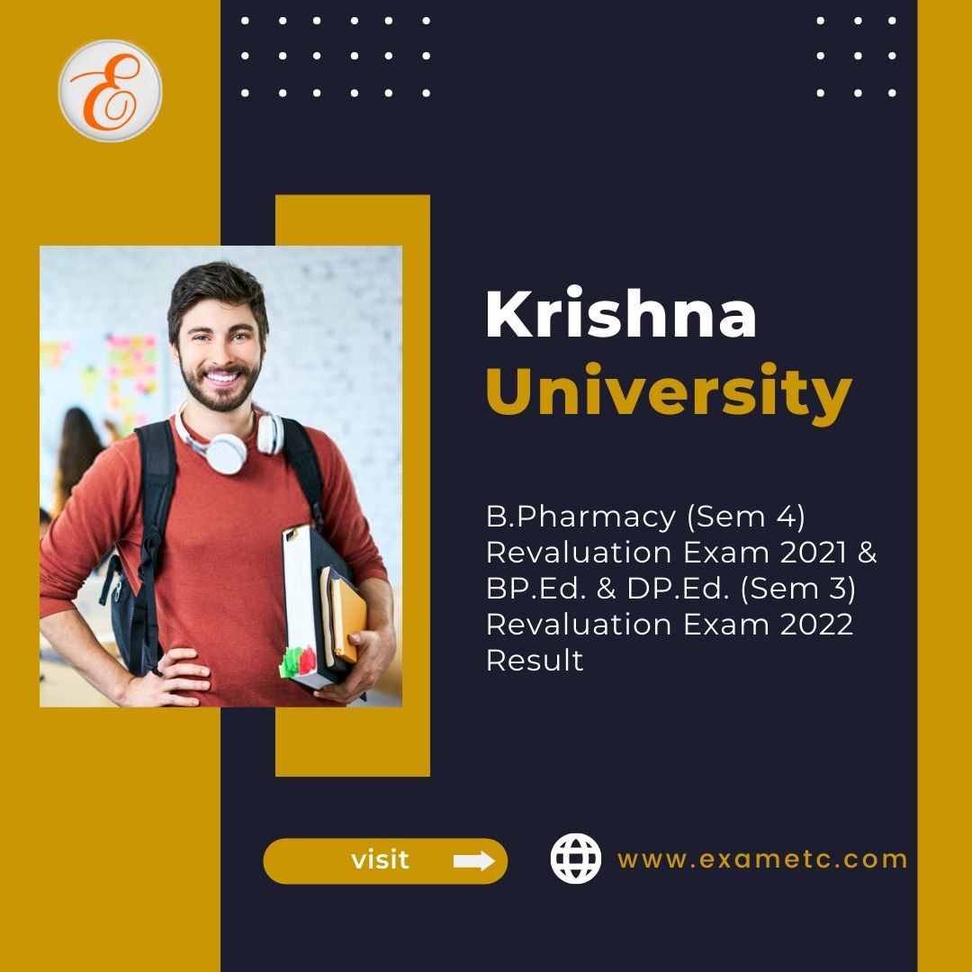 exametc's tweet image. Krishna University- B.Pharmacy (Sem 4) Revaluation Exam 2021 &amp;amp; BP.Ed. &amp;amp; DP.Ed. (Sem 3) Revaluation Exam 2022 Results are available now. Click here- bityl.co/DhsA
#Examresult #krishnauniversity #Semesterresult #result2021 #examresult