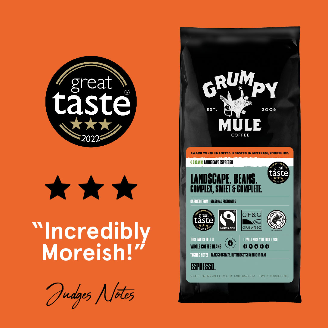 Great news! Four of our Grumpy Mule coffees have won Great Taste award stars! and our Landscape blend awarded 3 stars! Watch Arran live on Instagram @Grumpy_Mule today at 12.30pm for a live cupping. 
#grumpymule #greattasteawards #coffee
