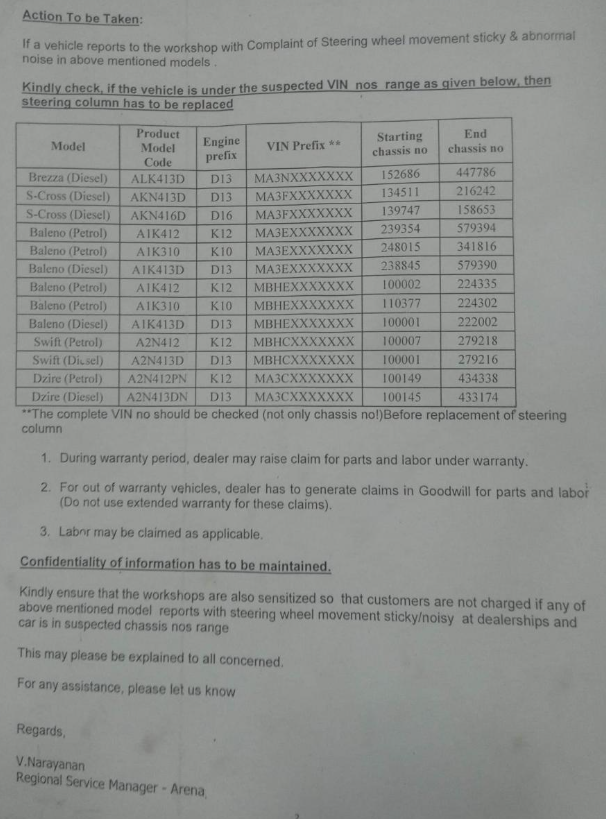 arpit_pithadia's tweet photo. #baleno #nexa #maruti @NexaExperience @Maruti_Corp facing steering sticky issues. this is company default fault... they not highlight to the customer and when custom complain on this they asking money for that https://t.co/wPssr8eatb