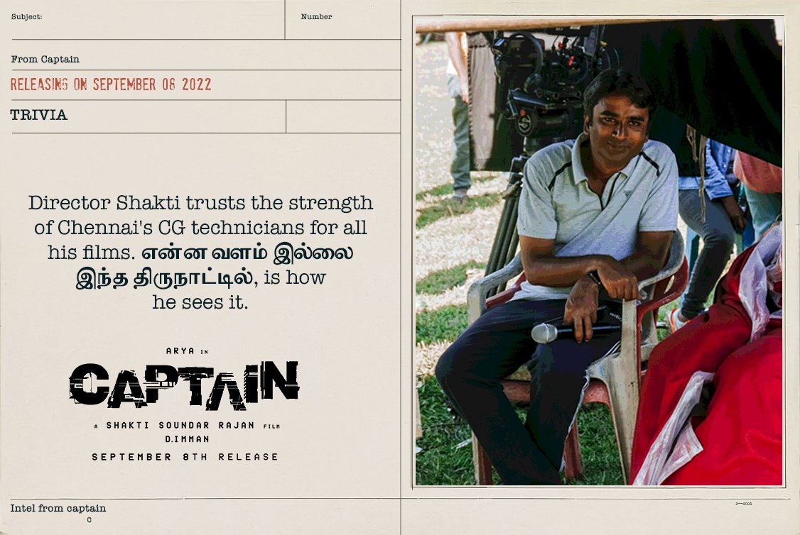 Word from the captain's world is here! What a delight to know! 💪🏼 So proud of namma ooru technicians! 
.
<a href="/arya_offl/">Arya</a> <a href="/ShaktiRajan/">Shakti Soundar Rajan</a> <a href="/SimranbaggaOffc/">Simran</a> #AishwaryaLekshmi <a href="/immancomposer/">D.IMMAN</a>  <a href="/ZEE5Tamil/">ZEE5 Tamil</a> <a href="/ZeeTamil/">Zee Tamil</a> <a href="/DoneChannel1/">Done Channel</a> <a href="/NxgenMedia/">Nxgen Media - An Animation & VFX Company</a> <a href="/Arunsanjiv2010/">Arunsanjiv</a> <a href="/madhankarky/">Madhan Karky</a> <a href="/tkishore555/">kishore</a>