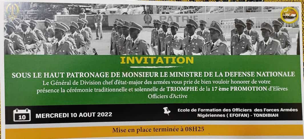 rawani_227's tweet photo. Présentation de la 17eme promotion des élèves #officiers
#Date : Mercredi 10 Août 2022
#Lieu : #Tondibiah https://t.co/xzcpswXFoh