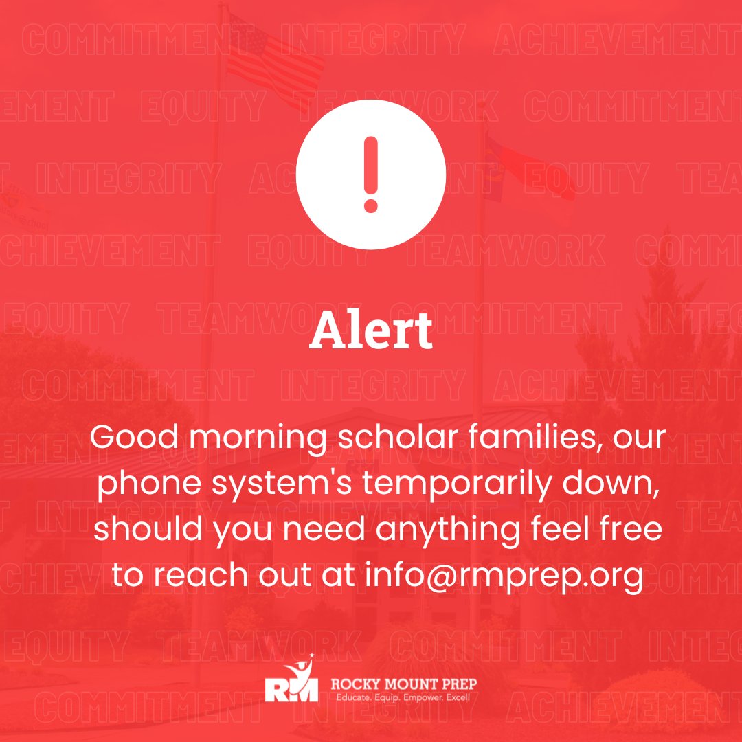 rmprep's tweet photo. Good morning everyone,

Our phone system's temporarily down, we're working to get it back up and running. Should you need anything, feel free to reach out by emailing us at info@rmprep.org. https://t.co/I39ZT7iytk