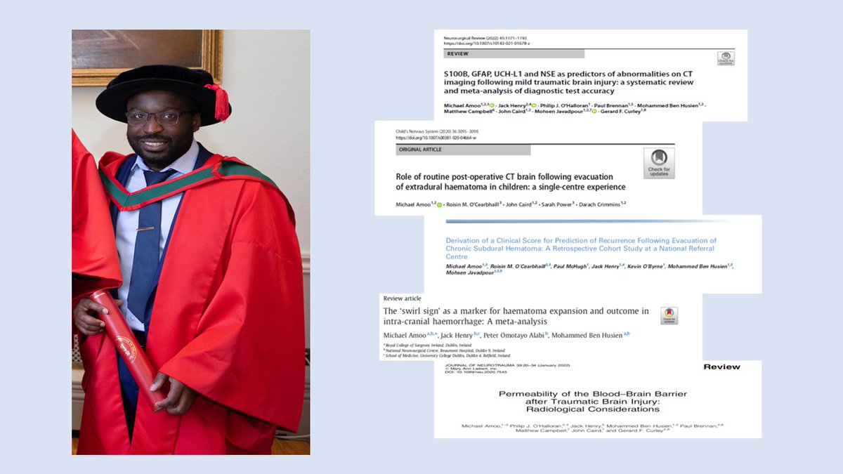 Dr <a href="/mikeamoojr/">Michael Amoo</a> was the first @RCSI StAR MD student to submit his MD thesis by publication. An MD thesis by publication requires a minimum of 2 published research papers. Along with 3 research articles from his thesis, Dr Amoo also published 2 review papers during his MD (1/2)