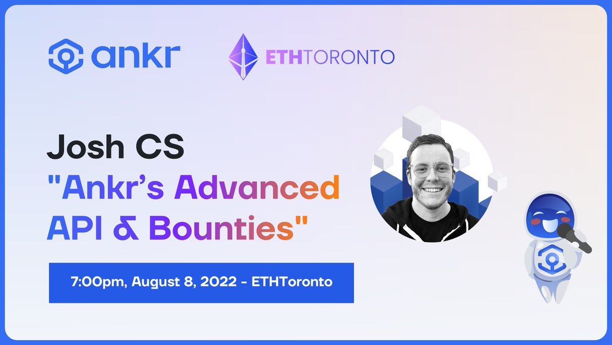 ankr's tweet photo. 🗓Join @JoshCStein for the “Ankr's Advanced API &amp; Bounties” today at 7:00 pm EDT at the #ETHToronto! #ankr https://t.co/CF8yHStZ1Q