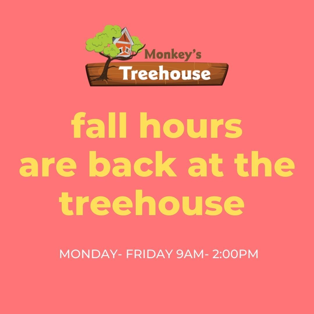 MnkeysTreehouse's tweet photo. Goodmorning &amp; Happy Monday ! 

Please be advised that we are back on fall hours. The Treehouse is open for play M-F 9am-2pm &amp; Saturday 9am-1pm. We hope to see you soon 😊

#kidsactivities
#workingparent
#workingmom
#workingathome
#trampoline
#toddlers
#toddlerplay https://t.co/jDyormB6UF