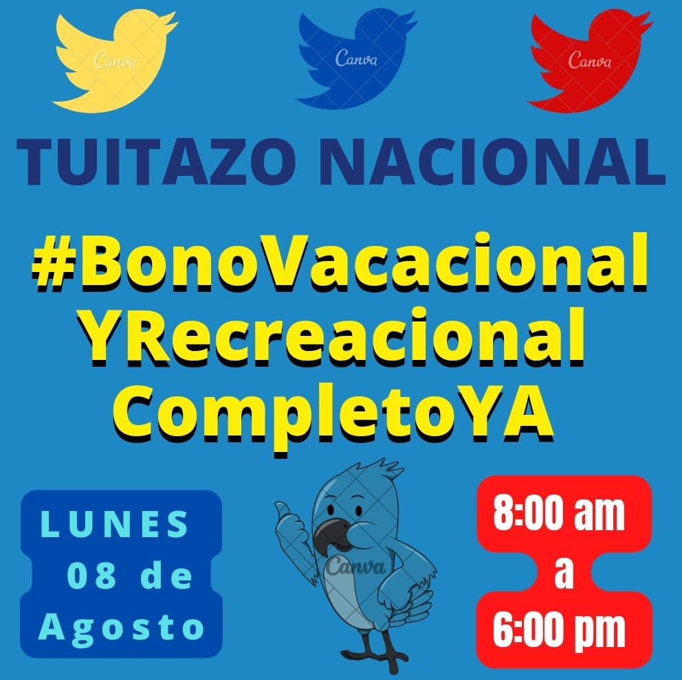 #08Ago || #Venezuela: Hoy Tuitazo Nacional de los universitarios exigiendo la derogación del instructivo Onapre y el pago del #BonoVacacionalYRecreacionalCompletoYa al ejecutivo nacional.