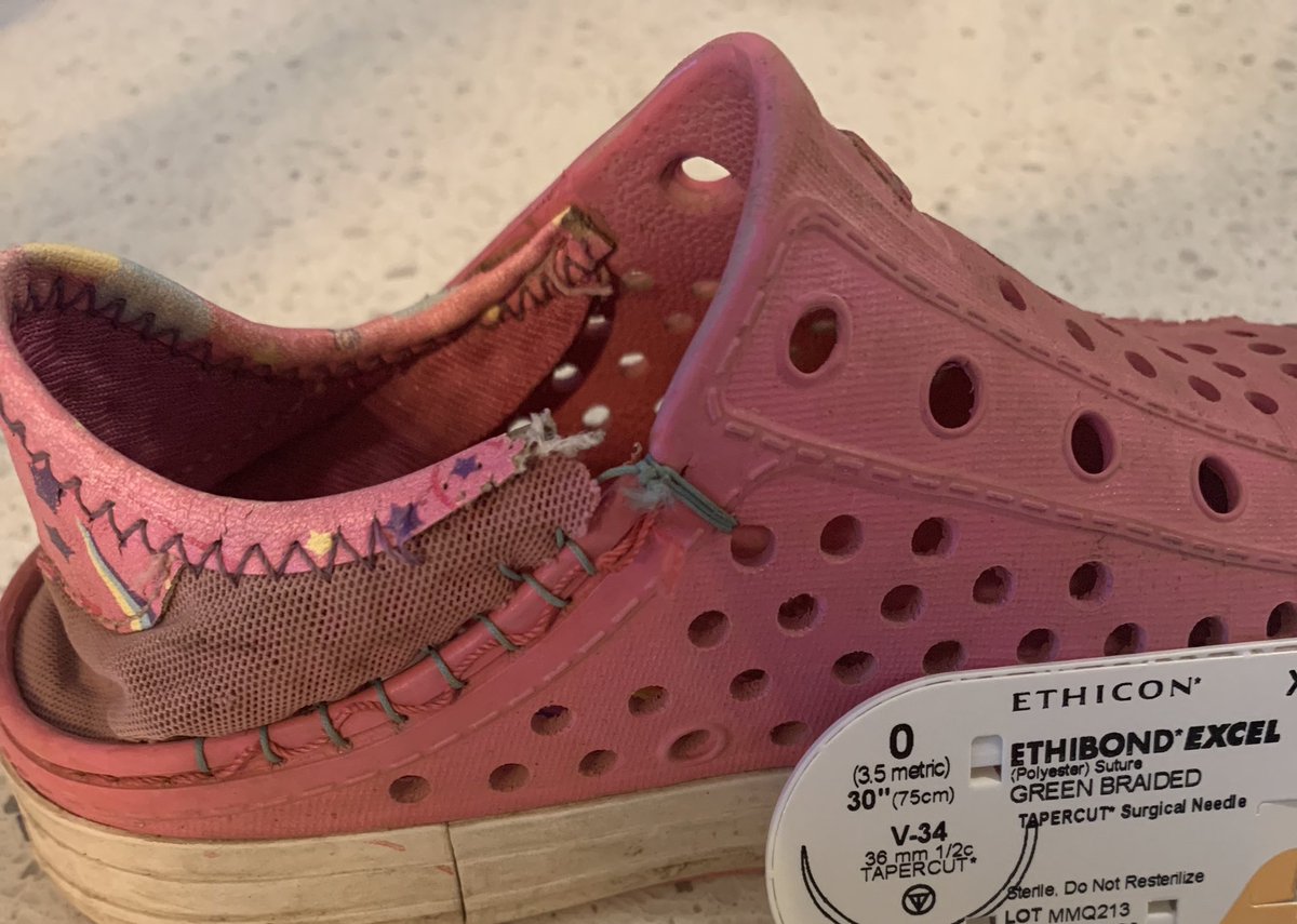 JNJChris's tweet photo. For this shoe anastomosis we chose a non-absorbable, high visibility, easy to handle ETHIBOND on a TAPERCUT needle. Ready for another week of daycare! #suture https://t.co/XZHTSI3Yn5