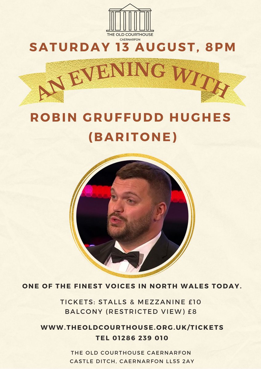 yrhenlys's tweet photo. 🎤Robin Gruffudd Hughes (Baritone) @RobinGruffudd
An evening of opera, musical theatre and more
🎟 - https://t.co/unZuIfdyIf
📆 - Saturday 13th August
⏰ - 8pm
💸 - £10 / £8
Tel 01286 239 010

#Caernarfon #WhatsOnCaernarfon #Opera #MusicalTheatre https://t.co/n4xlqqmXUk