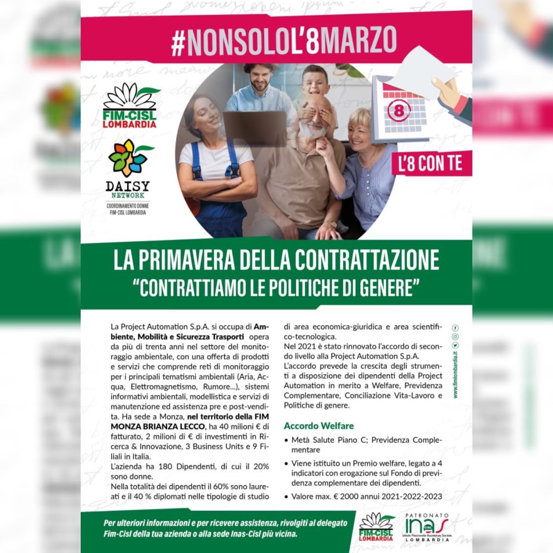 fimassedelpo's tweet photo. 🟢#nonsolol8marzo
Prosegue la campagna di #fimlombardia e #coordinamentodonne FIM Lombardia.
Oggi analizziamo la #contrattazione aziendale svolta in #ProjectAutomation , azienda nel territorio della FIM Monza Brianza Lecco!
#primaveradellacontrattazione
#iscrivitialsindacato https://t.co/SW9yNINDAM