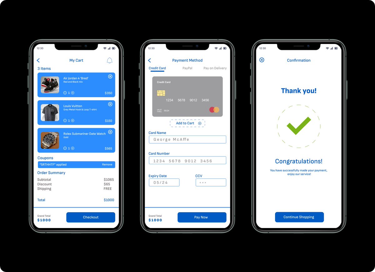 zlatamus's tweet photo. Week 3 progress of the #9weeksofdesign with @beomafav
Task: Design shopping app credit card checkout screens consisting of the order list page, credit card info page and the confirmation page.
#design #ui #nocode #techtwitter #figma #tech https://t.co/uFyJ4iP6Rn