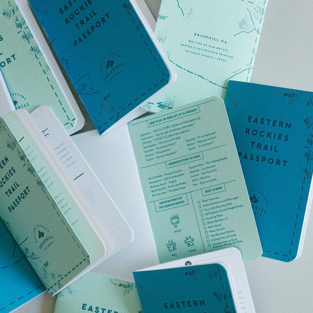 RealtPaperLtd's tweet image. @colorplanpapers Park Green and Tabriz Blue letterpress covers for SkiUphill's trail running passports, printed by Feast Studio.

#Colorplan #ColorplanColours