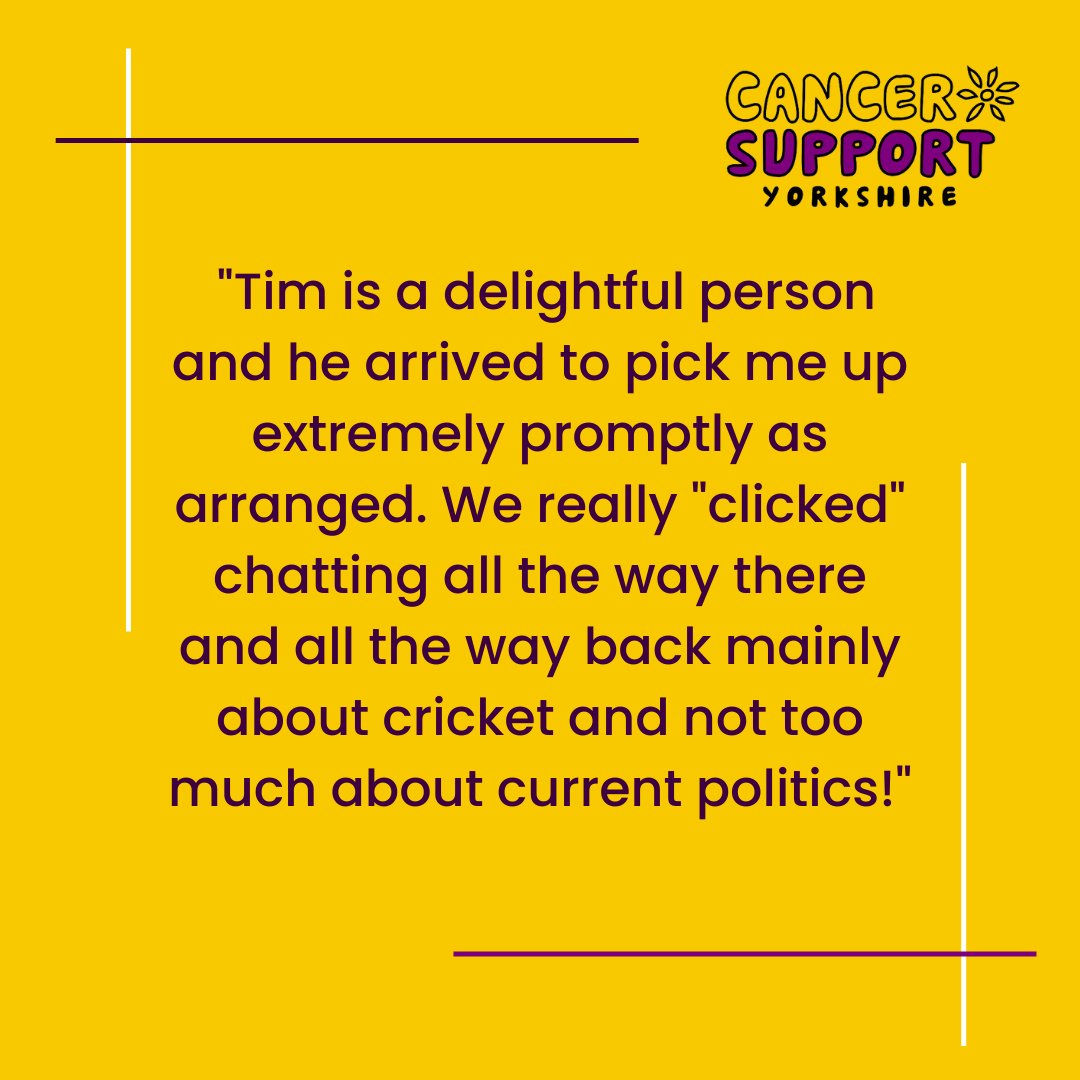 We're delighted to share this fantastic review from Alan, who we supported with our transport service for this appointment in Bradford. 

As you can see, even the small matter of a car journey &amp; a friendly face can go a long way in making someone's day. Fantastic work Tim!
