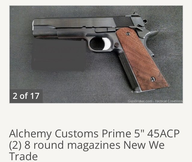 Alchemy Custom Weaponry
Prime 45acp

$3245
まあそのくらいはするが
まだ安い方
わたすの好きなYoutuber
Beretta9mmusaさん
お気に入りのcustom1911

ところでたまに行く室内レンジのスタッフがNightHawkを買ったらしい。$5000!!
一度撃ってみたいもんや。