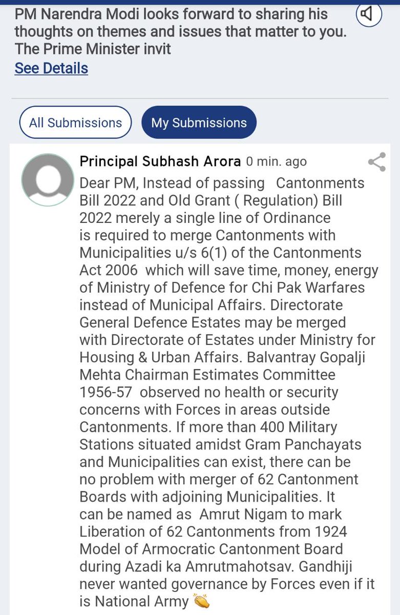 <a href="/rajnathsingh/">Rajnath Singh</a> <a href="/DefenceMinIndia/">रक्षा मंत्री कार्यालय/ RMO India</a> <a href="/KirenRijiju/">Kiren Rijiju</a> <a href="/HardeepSPuri/">Hardeep Singh Puri</a> <a href="/drajaykumar_ias/">Ajay Kumar</a> Enjoy &amp; let citizens of 62 Cantonments Enjoin  Azadi ka Amrutmahotsav by dedicating Amrut Nigams to mark 75 years of Independence; Scrap(Old Armocratic)Cantonments Bill 2022 &amp; Old Grant (Wine) in Bill 2022