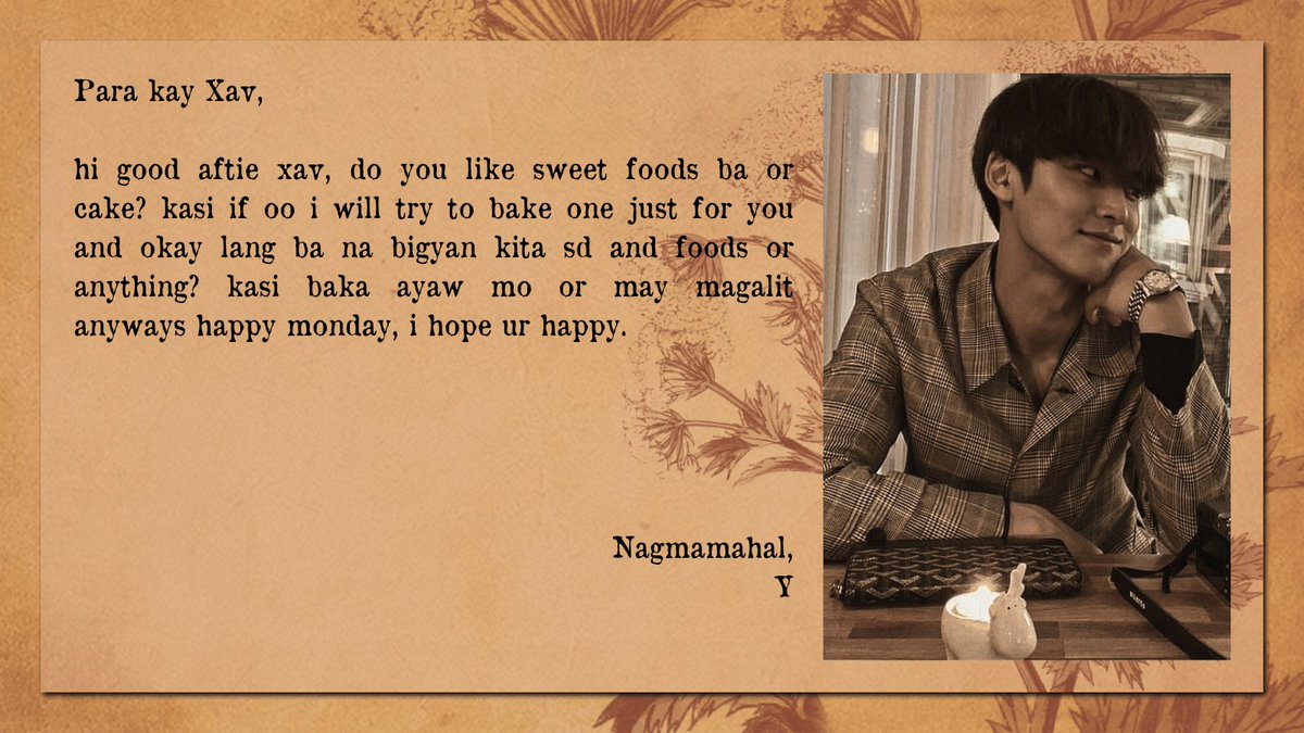 ⠀⠀

⠀⠀⠀( ✉️ ) liham para sa iyo, @xavdrifts!
⠀⠀⠀⠀⠀⠀   ✑ mula kay y.

⠀⠀