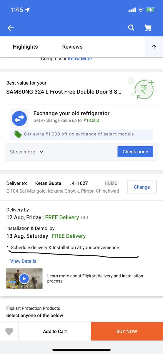 explorer_k10's tweet image. @Flipkart  @flipkartsupport  Today, I ordered a fridge which is having a schedule delivery option. But they are now refusing saying that not possible to change the delivery date. #falsecommitments #poorservice
