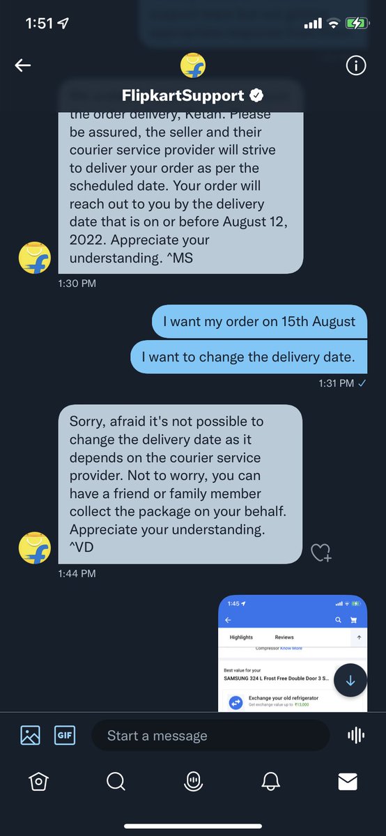 explorer_k10's tweet image. @Flipkart  @flipkartsupport  Today, I ordered a fridge which is having a schedule delivery option. But they are now refusing saying that not possible to change the delivery date. #falsecommitments #poorservice