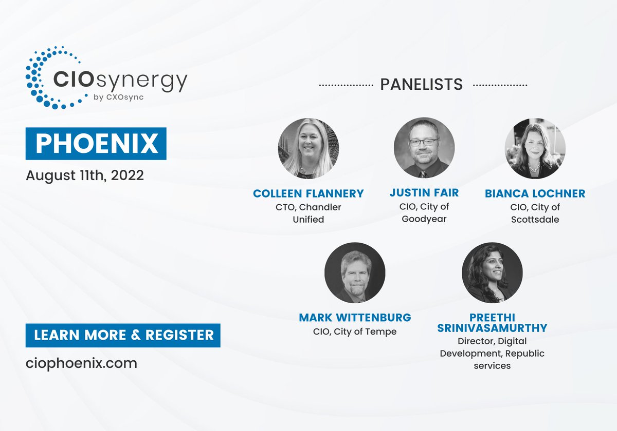 #CIOphoneix by #CIOsynergy is happening on August 11th! Register now: lnkd.in/dyqz5ude

#cio #it #bigdata #analytics #data #machinelearning #ai #digitaltransformation #tech #phoenix #technology #informationsystems