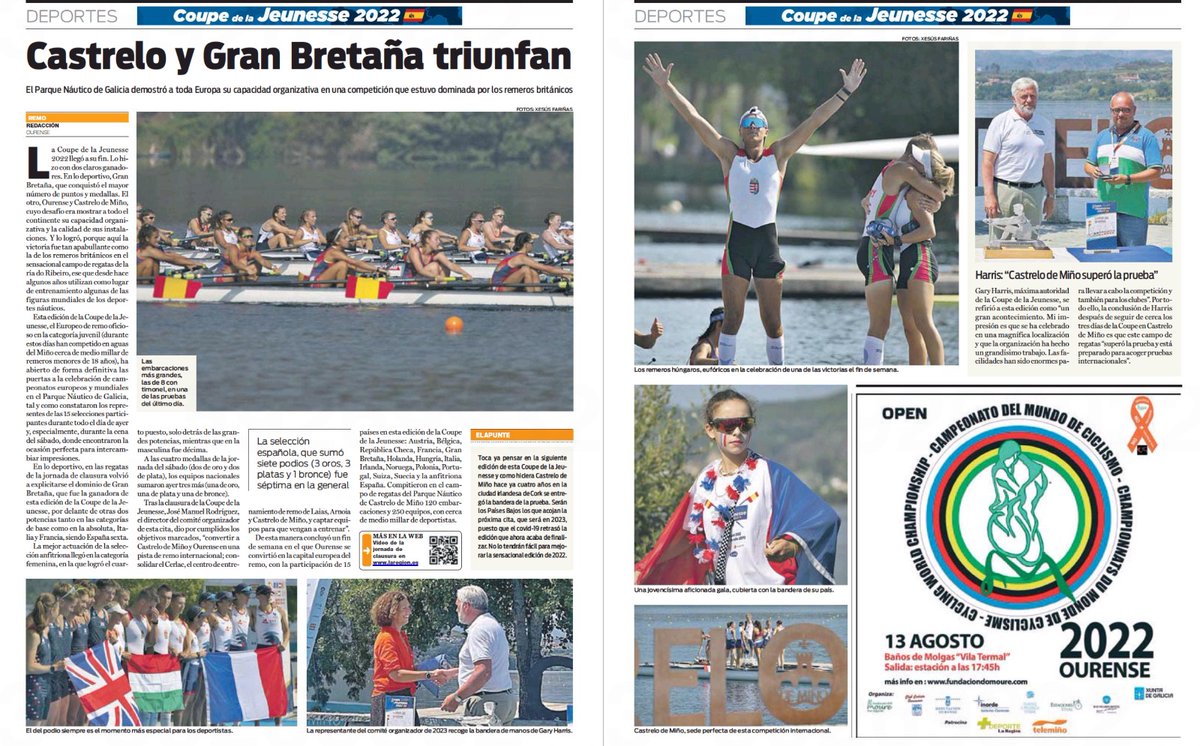 🗞<a href="/LaRegion/">La Región</a> "Castrelo y Gran Bretaña triunfan en la <a href="/CoupeOurense/">Le Coupe de la Jeunesse Ourense 2022</a> de la Jeunesse" 
El Parque Náutico de Galicia demostró a toda Europa su capacidad organizativa en una competición que estuvo dominada por los remeros británicos

👉🏻laregion.es/articulo/depor…
🎥 youtube.com/watch?v=Ay0Dbh…