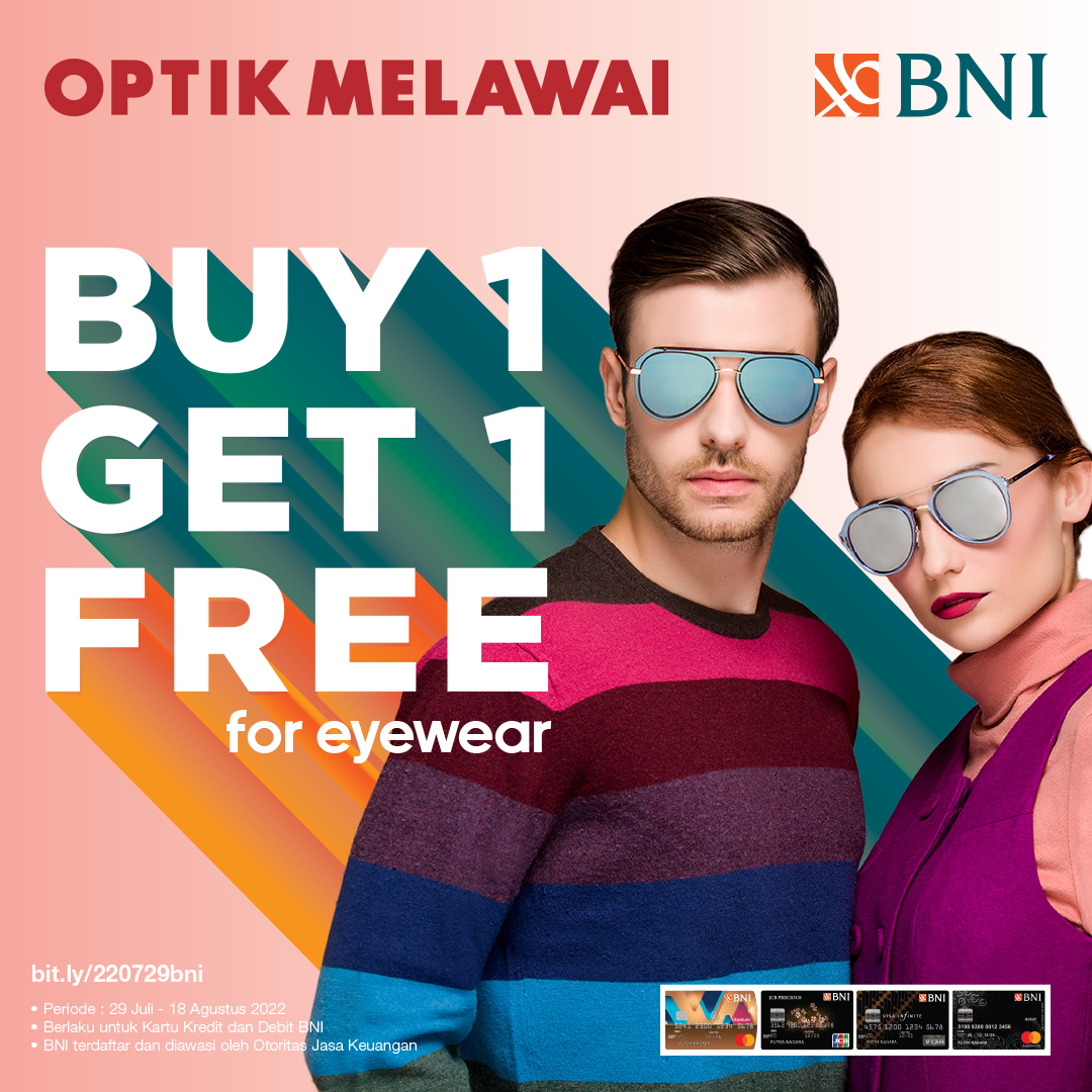 OPTIK MELAWAI. Time to update your frame and sunglasses collection coz Optik Melawai has BUY 1 GET 1 FREE* for frame and sunglasses. Valid until August 18, 2022
*T&amp;C apply

#MalioboroMall #OptikMelawai #promojogja
