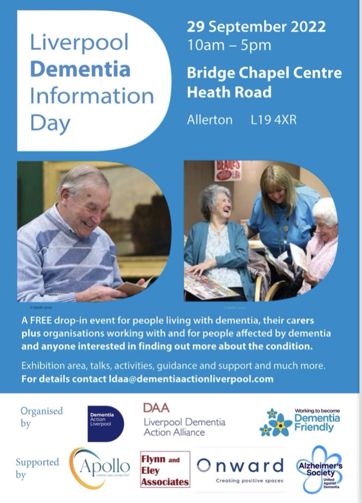 deanmcshane123's tweet photo. Liverpool Dementia Information Day takes place on 29th September. Please share, everyone is welcome. https://t.co/eCzAJxpAQk