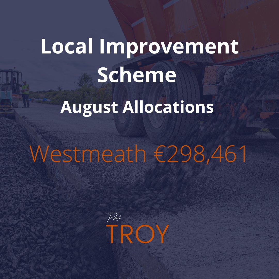 Pleased to confirm that Government funding for the Local Improvement Scheme has been doubled to a total of €22m today. This scheme supports the improvement of non-public roads and lanes such as providing access to people’s homes, farms and outdoor amenities. @HHumphreysFG