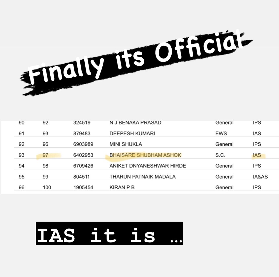 Finalllyyy… IAS it is …
.
.
.
.
.
.
.
..
#ias #upsc #irts #civilservices #ips #cse #csemotivation #ifs #cse  #ips