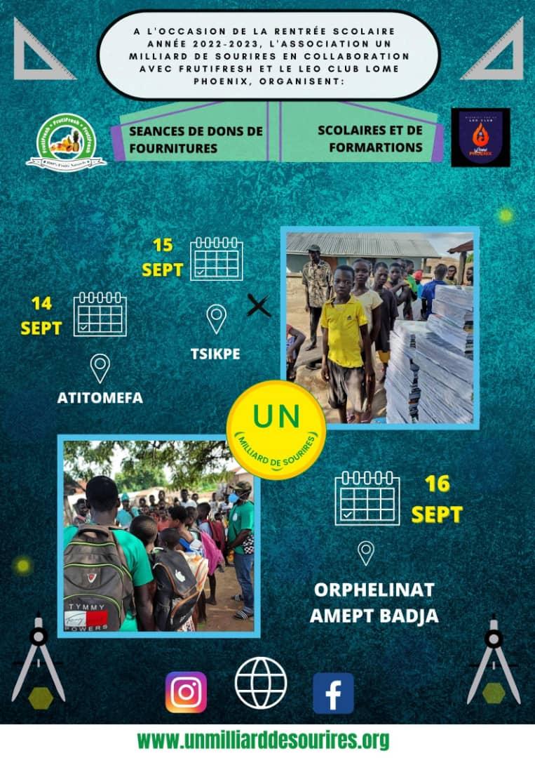 ums1221's tweet photo. En collaboration avec FRUITIFRESH et LE LEO CLUB LOME, cette année, nous avons décidé d'aider un plus grand nombre d'enfants en prévoyant une remise de kit de fournitures scolaires à 714 enfants. 
Nous espérons une fois encore pouvoir bénéficier de votre assistance.  🙏🙏🙏 https://t.co/n8lj9TNzTx