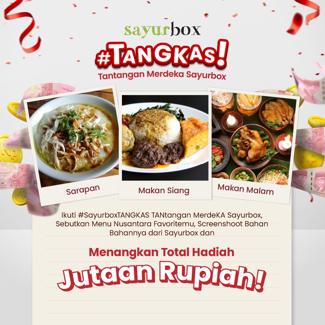 sayurbox's tweet photo. 🎉 Menangkan e-money &amp; voucher belanja senilai jutaan rupiah untuk 10 Sayurfriends ✨

Apa menu nusantara favoritemu?🥰💚
1. Follow @sayurbox
2. RT &amp; ❤️ tweet ini
3. Reply dgn screenshoot bahan2 menu nusantara favoritemu di Sayurbox dgn hashtag #SayurboxTANGKAS
4. Mention 3 teman https://t.co/afXmdcnwWx