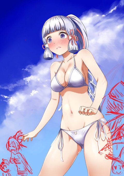綾華初水着、だいぶいい感じになったんだけど、もっとごちゃあっと描きたい 