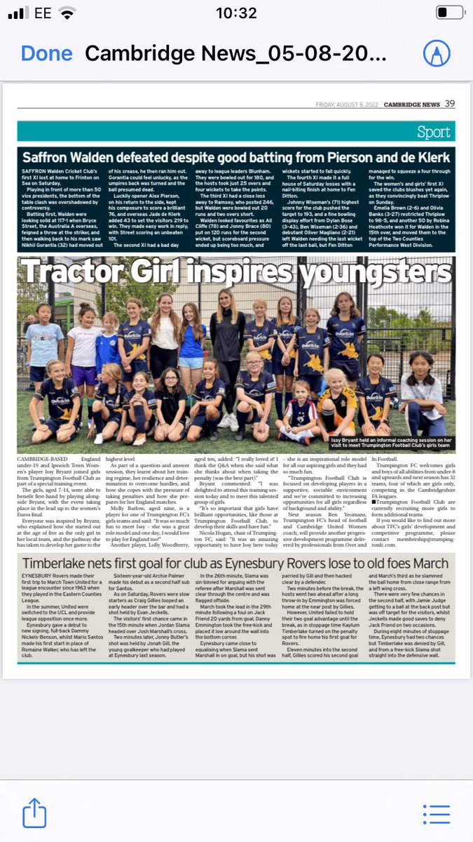 TrumpingtonFC's tweet photo. Excited to see that our @TrumpingtonFC event, with the amazing @BryantIssy, was featured in the Cambridge News! @BryantIssy was an inspiration to all our girls. #LetGirlsPlay @CambsFA https://t.co/jvxq7CbnUd