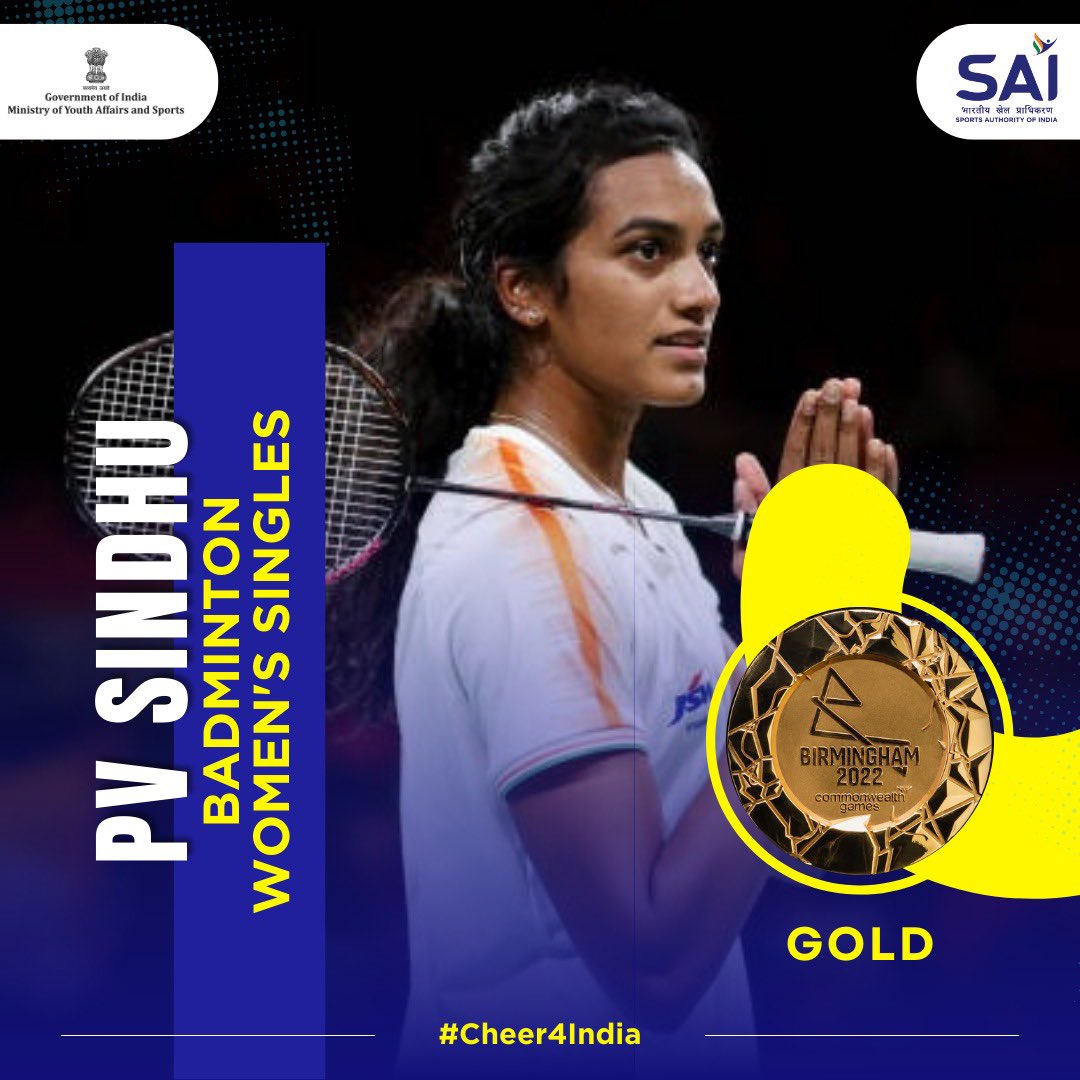 GVRSAbioscience's tweet photo. 🥇

@pvsindhu An absolutely outstanding performance by our shuttler @Pvsindhu1.

You are India’s pride.

Congratulations on clinching the Gold medal in the women's singles badminton final at CWG and making India proud. https://t.co/LRKpsxUjCP