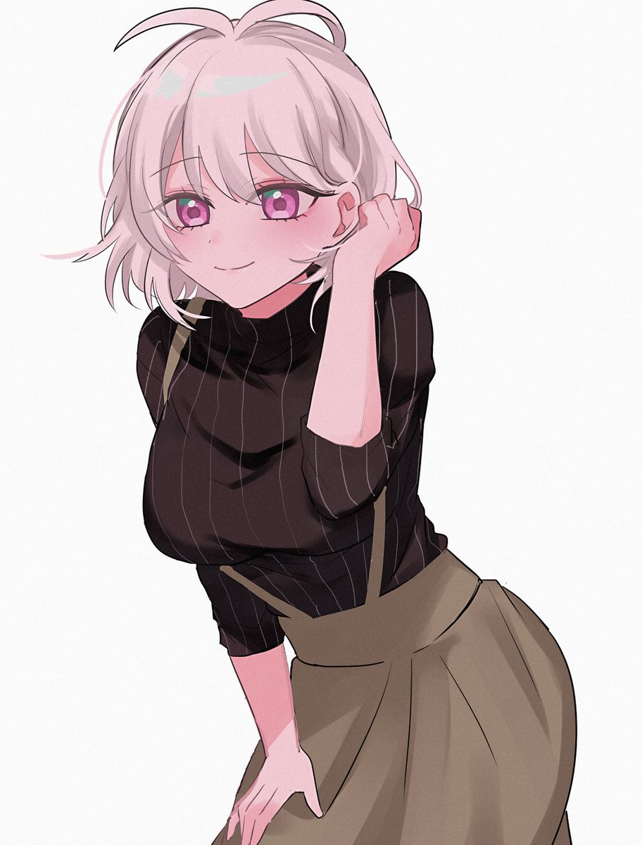 1girl solo sweater black sweater skirt smile breasts  illustration images
