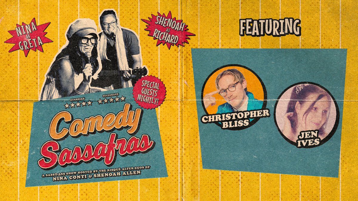 Tonight at Comedy Sassafras... #edfringe Joining Richard (aka @ImShenoahAllen) and Greta (aka @ninaconti) in @PleasanceComedy Courtyard at 8:45 will be... Christopher Bliss (@chrisblisstwit) and Jen Ives (@jenivescomedian)! 🎟️ Tickets at pleasance.co.uk/event/comedy-s…