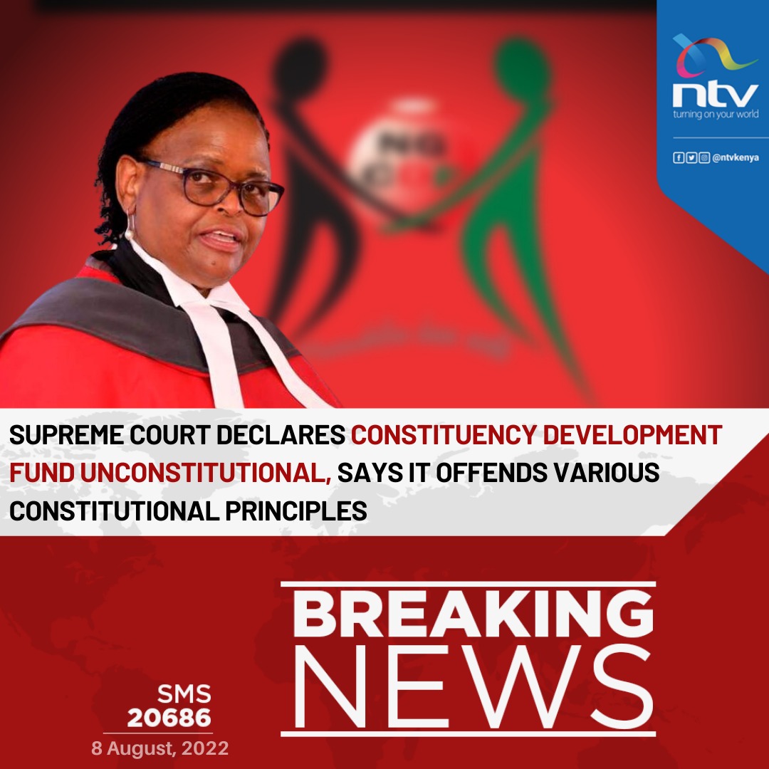 ntvkenya's tweet photo. Supreme Court declares Constituency Development Fund unconstitutional https://t.co/wa6NGHKAYL