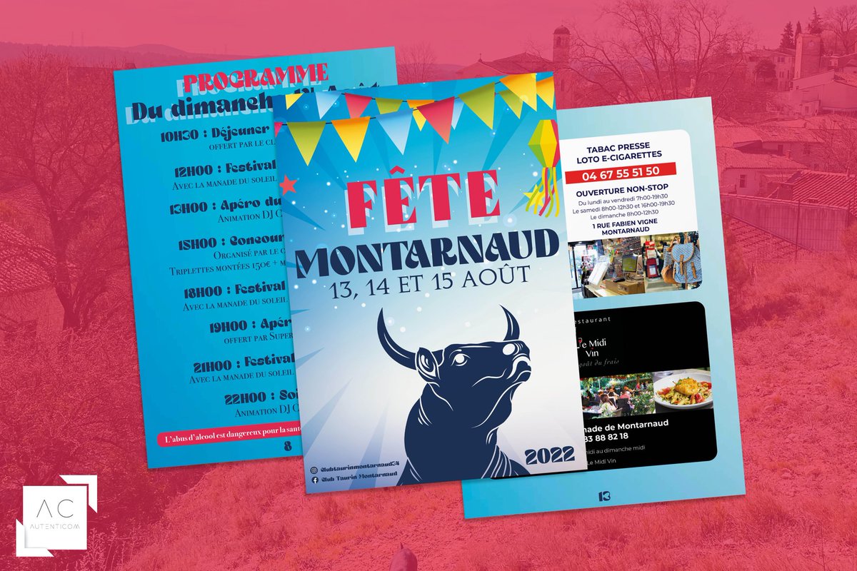 autenti_com's tweet photo. Une fête réussie c’est avant tout une communication qui a de l’impact 👊

Prestations réalisées pour le Club Taurin de Montarnaud : 

▫️Charte graphique 
▫️1700 brochures A5 (24 pages)
▫️Affiches A4 et A3 
▫️Bâches 
▫️Affiches prix 

#fetevotive #communication #print https://t.co/7v0Vyw373E
