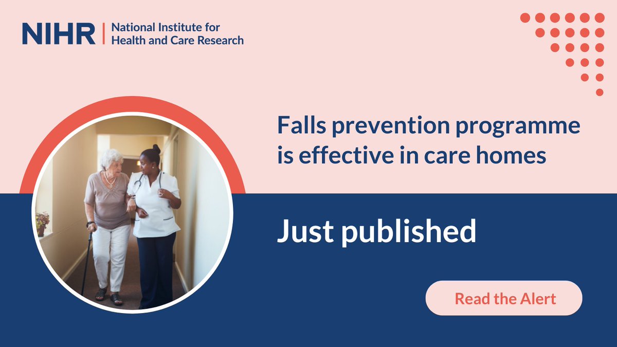 People living in care homes are 3 times more likely to have falls than those living at home. Research has shown that a falls prevention programme, developed with care home staff, was effective 3 to 6 months after it was introduced: evidence.nihr.ac.uk/alert/falls-pr… @LoganPip @FinCH_Study