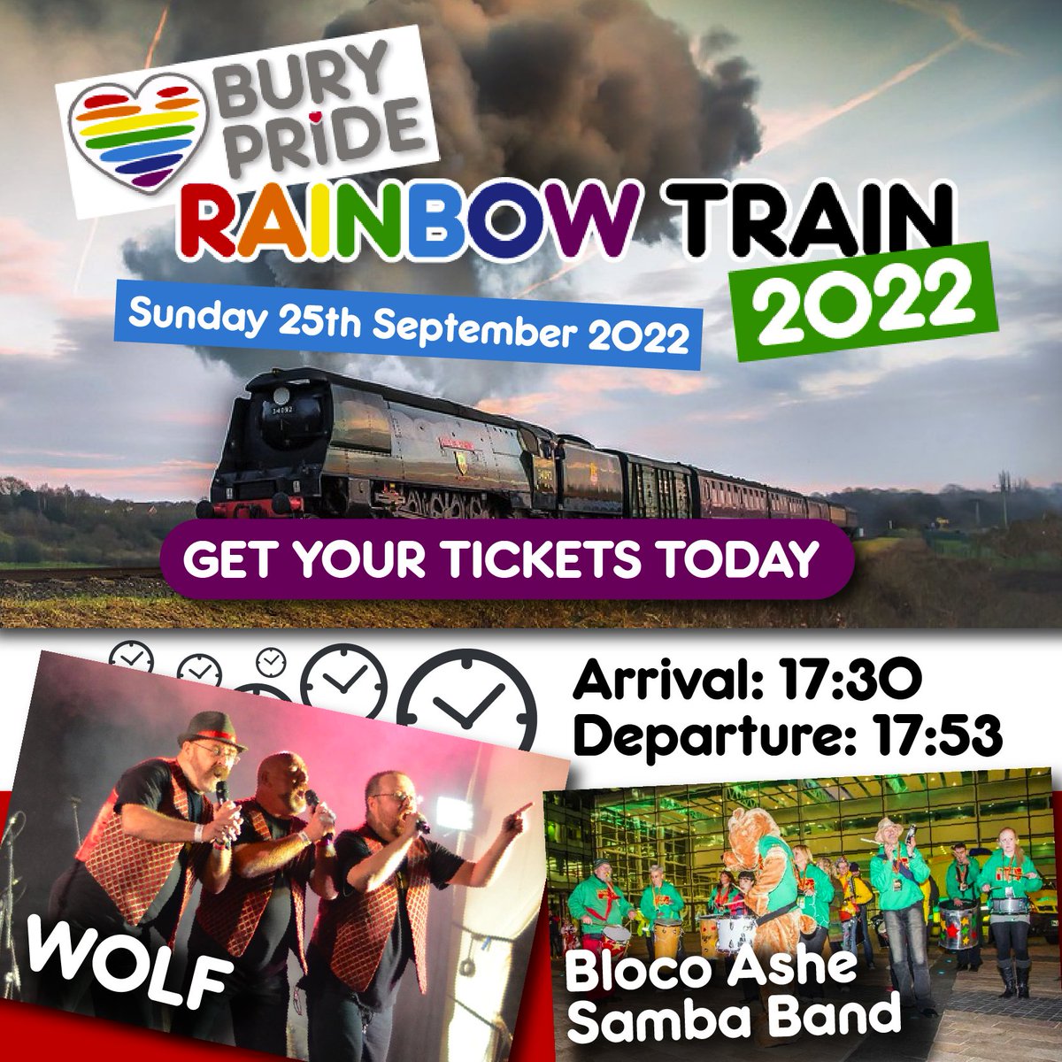 Tickets are selling fast so don’t miss out!
Visit our website for more information.

Get your tickets today and reserve your place:
burypride.co.uk/the-rainbow-tr…

#Bury #pride #LGBTQIA #Train #Eastlancs #Railway #Trainbow #rainbow #loveislove