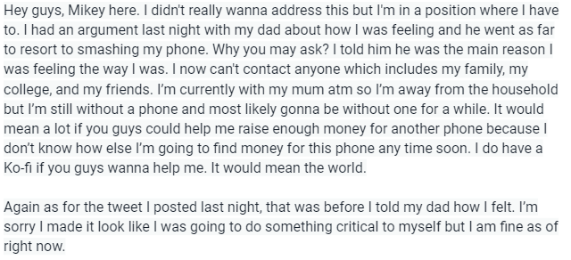 moikeyalt's tweet photo. Hey guys, Mikey here. I didn't really wanna address this but I'm in a position where I have to. Please read. https://t.co/bQ4ra2AtvO