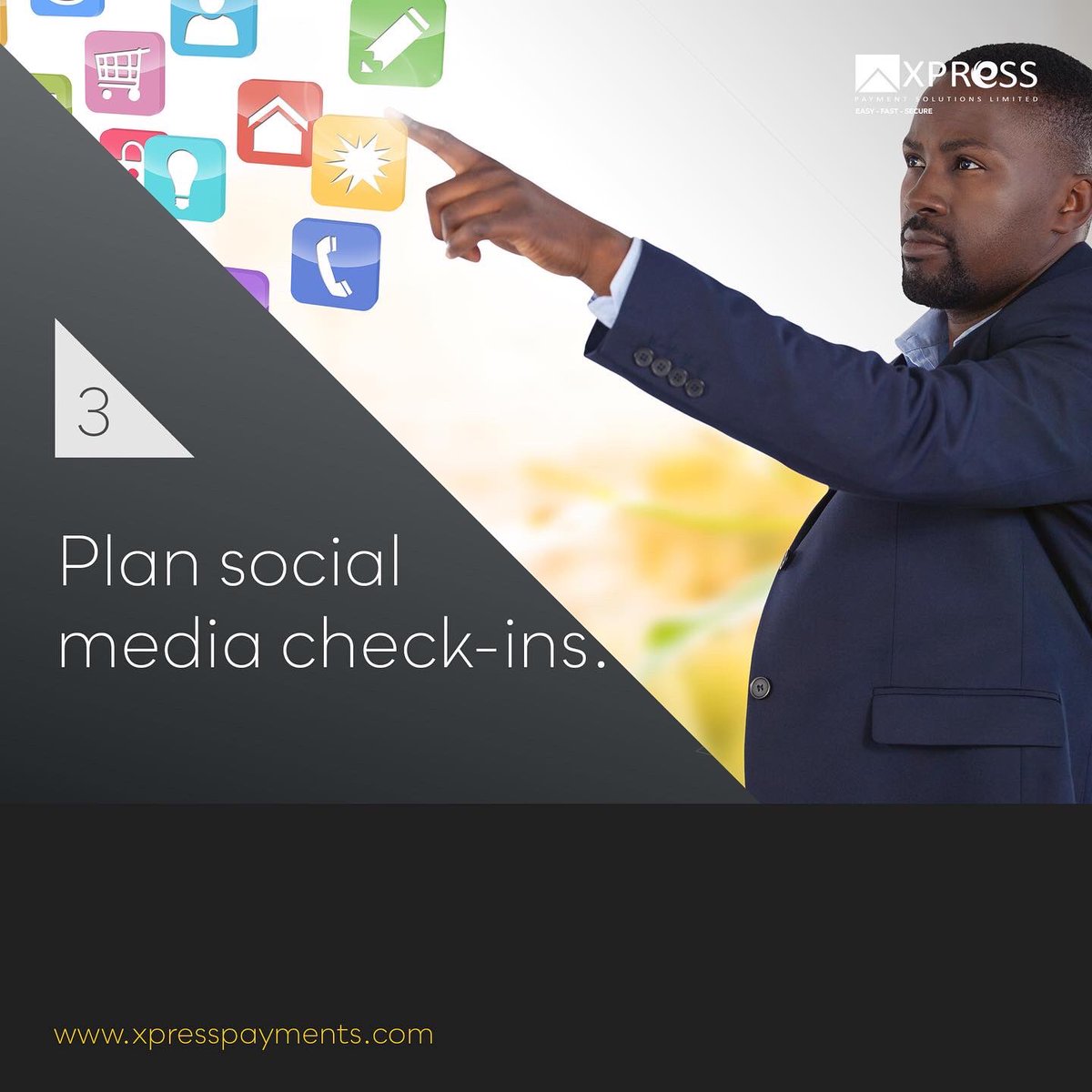 Xpresspayments's tweet photo. It's Monday again! 😁
3 easy ways to stay productive and on top of your game.
#xpresspayments #xpresspaymentsolutions #MondayMotivation #paymentchannel #fintechnews #fintechsolutions https://t.co/sG6OI7ibM0