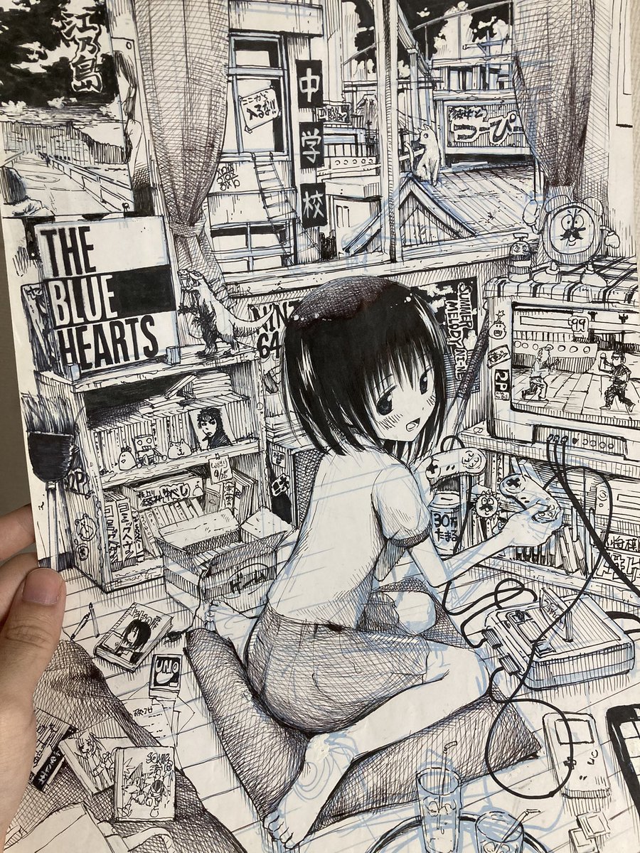 引っ越し作業している。アナログで描いた原画がぐちゃぐちゃの状態でみつかる。たまにキレイな状態のもある 