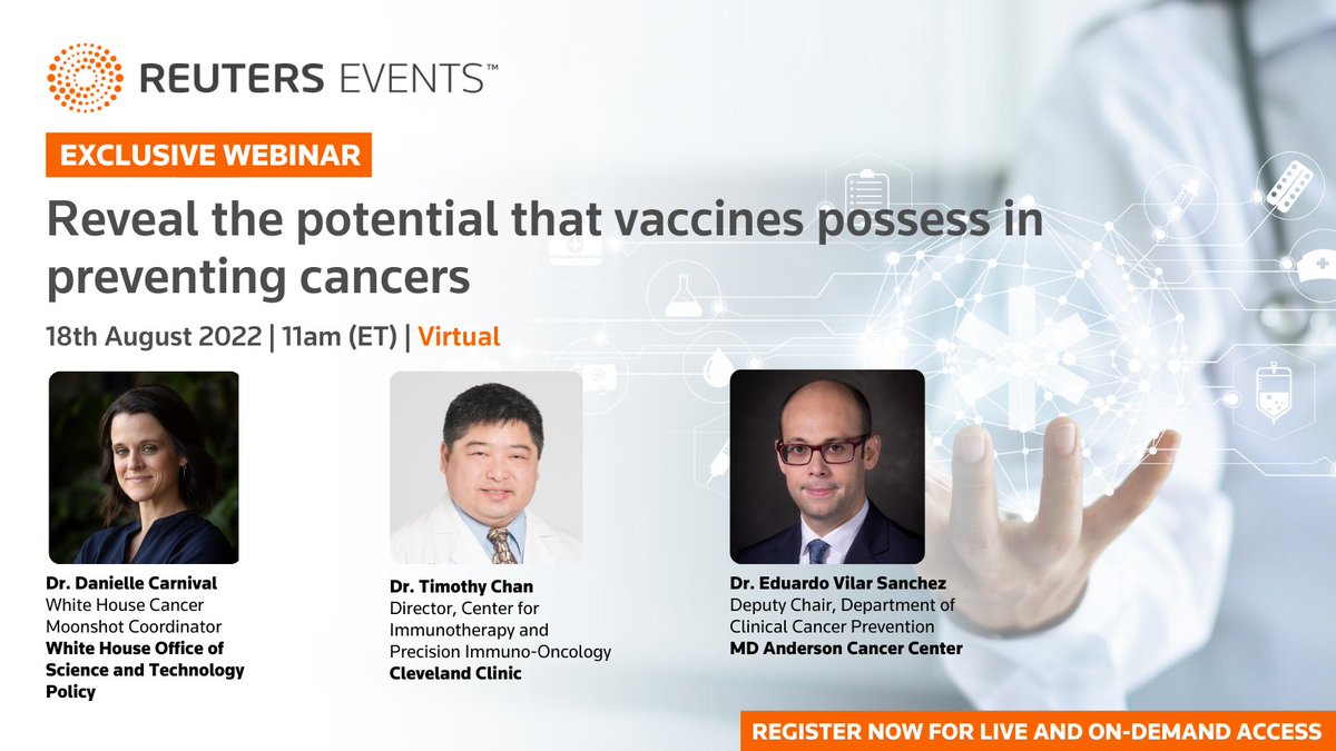 Free Webinar: Modernize your preventative cancer strategies to ensure vastly improved patient outcomes and pose your burning questions to MD Anderson Cancer Center, White House Office of Science &amp; Tech Policy &amp; Cleveland Clinic. Register here: bit.ly/3v1gDR6