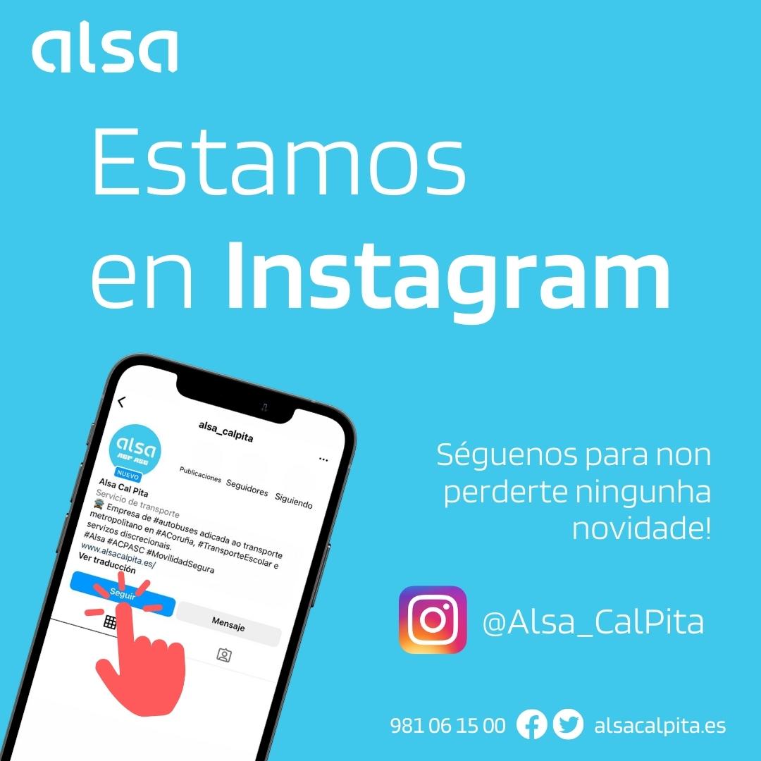 Alsa_CalPita's tweet photo. Xa estamos en Instagram! 📲
👀 Séguenos para estar ao día de todo o contido e novidades do noso servizo en #Instagram
_
#Alsa #Bus #MóveteConAlsa #TransportePúblico #ACPASC https://t.co/9N2KQmtbYH