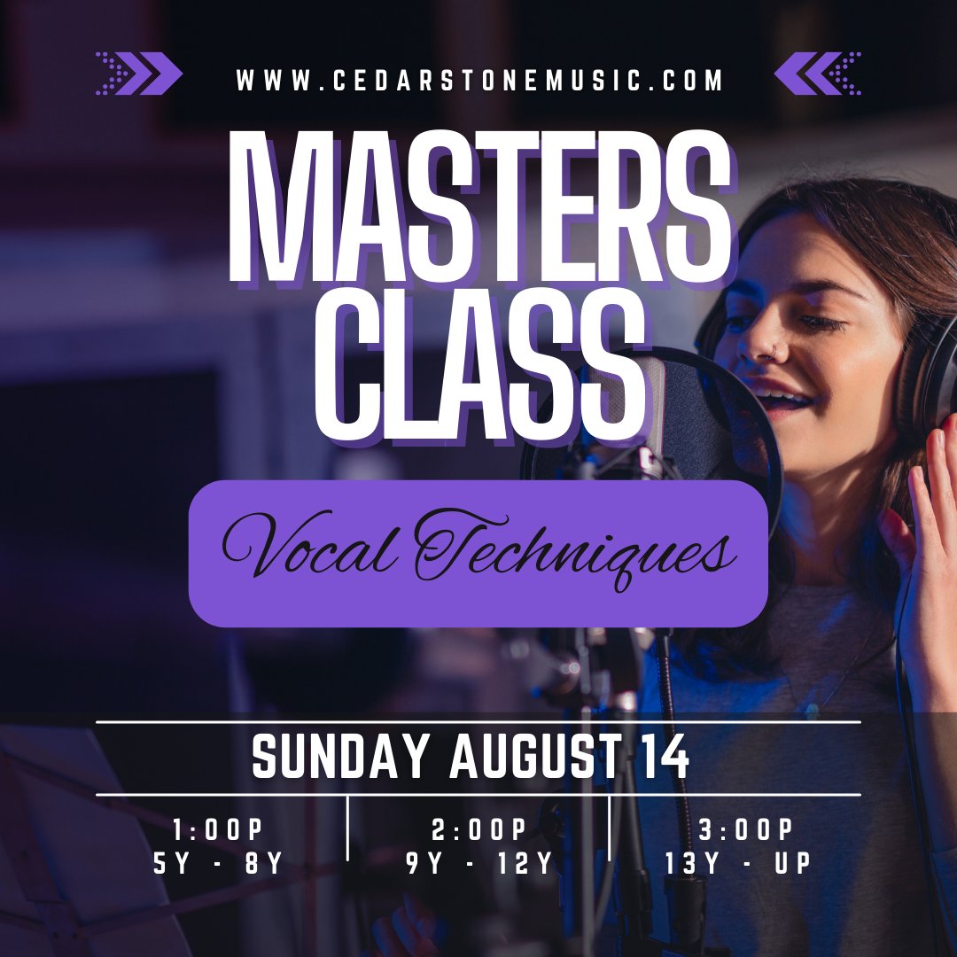 Masters Class THIS Sunday August 14 on Vocal Techniques with our amazing Sydney Lau! Don't miss it!

#mastersclass #learntogether #cedarstonemusic #singers #vocaltechniques #highereducation #cedarstonemusic