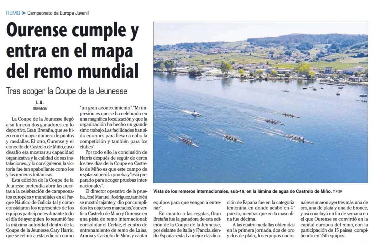 🗞 <a href="/FaroOurense/">Faro Ourense</a> "Ourense cumple y entra en el mapa del remo mundial"
Tras acoger la <a href="/CoupeOurense/">Le Coupe de la Jeunesse Ourense 2022</a> de la Jeunesse
farodevigo.es/deportes/ouren…
