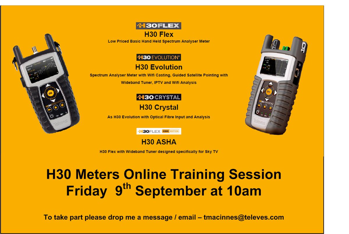 The next training Online H30 Meter Training will be held on Friday 9th September at 10am, please contact me if you wish to participate.