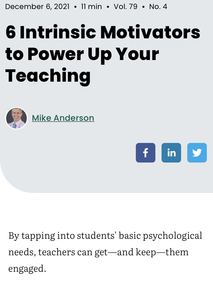 mglanville95's tweet photo. Fabulous article about intrinsic motivators to power up your teaching! Inquiry-based learning is an amazing approach in supporting our children to be intrinsically motivated learners! 🤩✨💡 #TRUEinquiry https://t.co/aMX3u3qxJp https://t.co/As7rDoxPyK