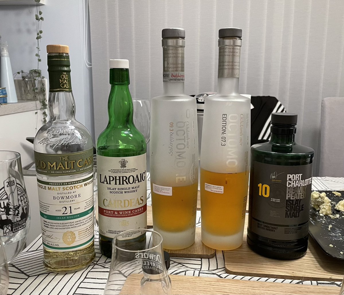 tominihtila's tweet photo. Some of our Friday Islay treats. Octomores are always pleasure to taste - especially from someone else’s bottle 😬 PC10 has become our ”house peated whisky”. Warm-up for Whisky Fringe! https://t.co/3nv1AzsL0o