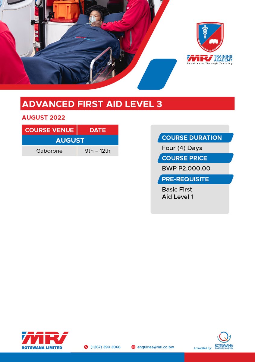 BotswanaMri's tweet photo. Enroll with MRI Training in the following: 
✅First Aid
✅Basic Fire Awareness
✅Basic Life Support
✅Advanced Cardiovascular Life Support
BQA accredited courses, register TODAY!! 
Contact Sales on 3903066
#MRIgoldstandard #whensecondscount 
#savinglives #YourPartnerInHealth https://t.co/gMCqJ4UNm8