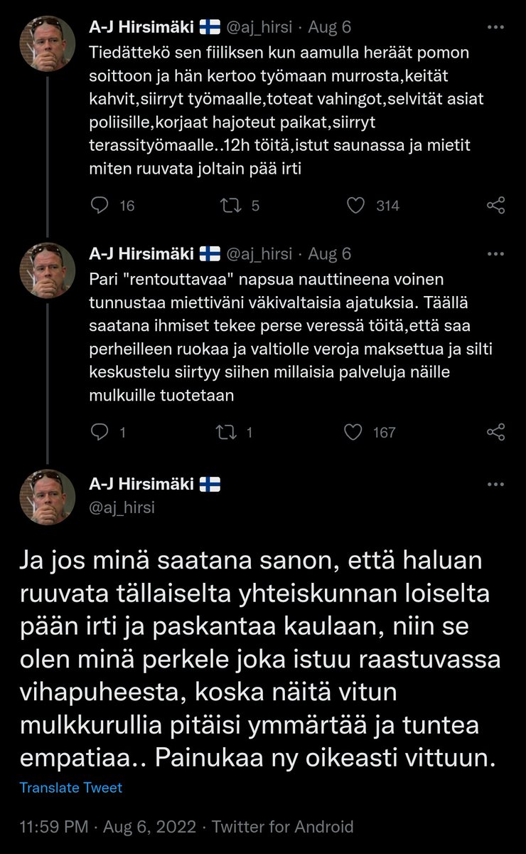 Persujen riveistä taas aimo annos väkivaltafantasiaa ja tietysti ulostefetissi kaupan päälle. #perussuomalaiset #ajhirsimäki